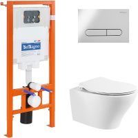 Комплект унитаза с инсталляцией BelBagno Acqua BB340CHR/BB2020SC/BB002-80/BB005-PR-CHROME с сиденьем — фото 1, Комплекты унитаз + инсталляция
