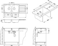 Мойка для кухни LINE 100 NAT-90 1160X500 в компл. с сифоном 1130555, — фото 2, Кухонные мойки