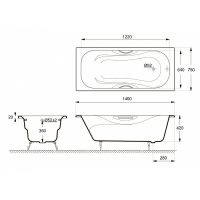 Чугунная ванна Delice Malibu 140x75 DLR230628R-AS с отверстиями под ручки с антискользящим покрытием — фото 2, Чугунные ванны
