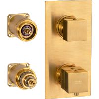 Смеситель для душа Remer Qubica Thermo QT92KBBG с термостатом Золото брашированное — фото 4, Смеситель для душа