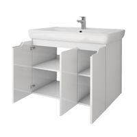 Тумба Q PLUS (D), 80 см, подвесная/напольная, 3 дверцы, с опорами, белый глянец — фото 13, Тумбы под раковину