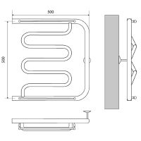 Водяной полотенцесушитель Melodia della vita Foxtrot Plus 50x50х1 MTRFP5050 с полкой Полированная ст — фото 2, Водяные полотенцесушители