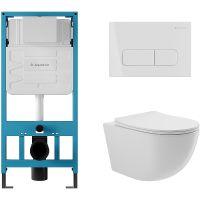 Комплект унитаза с инсталляцией Aqueduto Ovo AQDS028 с сиденьем Микролифт и Белой глянцевой клавишей — фото 1, Комплекты унитаз + инсталляция