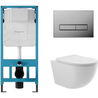 Комплект унитаза с инсталляцией Aqueduto Ovo AQDS027 с сиденьем Микролифт и клавишей смыва Хром — фото 1, Комплекты унитаз + инсталляция