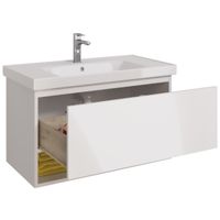 Товар: Тумба PERFECTO, 90 см, подвесная, 1 ящик, push-to-open, белый глянец - фото 3 Тумба PERFECTO, 90 см, подвесная, 1 ящик, push-to-open, белый глянец — фото 3, Тумбы под раковину