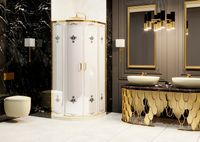 Душевой уголок Ambassador Royal 100x100 18015305 профиль Золото стекло белое с рисунком — фото 5, Душевые уголки