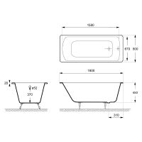 Чугунная ванна Delice Prestige 180x80 DLR230623R с отверстиями под ручки без антискользящего покрыти — фото 2, Чугунные ванны