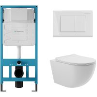 Комплект унитаза с инсталляцией Aqueduto Ovo AQDS022 с сиденьем Микролифт и Белой глянцевой клавишей — фото 1, Комплекты унитаз + инсталляция