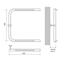 Водяной полотенцесушитель Melodia della vita Moon Shelf П-образный 50х50 MTRMS5050 с полкой Полирова — фото 2, Водяные полотенцесушители