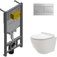 Комплект унитаза AQUAme AQM2002 с сиденьем Микролифт и инсталляцией Jacob Delafon E29025-NF+E4316-CP — фото 1, Комплекты унитаз + инсталляция