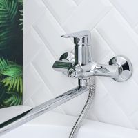 Смеситель для ванны Ростовская Мануфактура Сантехники Boou B8274-18F универсальный Хром — фото 4, Для душа и ванны