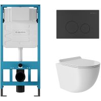 Комплект унитаза с инсталляцией Aqueduto Ovo AQDS004T с сиденьем Микролифт и Черной матовой клавишей — фото 1, Комплекты унитаз + инсталляция