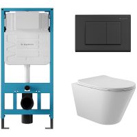 Комплект унитаза с инсталляцией Aqueduto Cone AQDS014 с сиденьем Микролифт и Черной матовой клавишей — фото 1, Комплекты унитаз + инсталляция