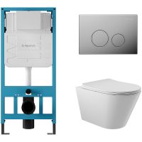 Комплект унитаза с инсталляцией Aqueduto Cone AQDS008 с сиденьем Микролифт и клавишей смыва Хром — фото 1, Комплекты унитаз + инсталляция