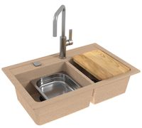 Мойка для кухни ALVEUS GRANITAL ATROX 50 BEIGE - G55 в комплекте с сифоном 1132822, — фото 1, Кухонные мойки