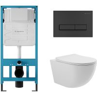 Комплект унитаза с инсталляцией Aqueduto Ovo AQDS026 с сиденьем Микролифт и Черной матовой клавишей  — фото 1, Комплекты унитаз + инсталляция