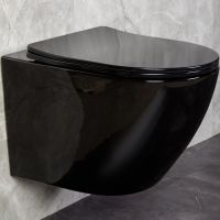 Унитаз CeramaLux 2197B-18 подвесной Черный глянцевый с сиденьем Микролифт — фото 1, Подвесные унитазы