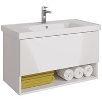 Товар: Тумба PERFECTO, 90 см, подвесная, 1 ящик, push-to-open, белый глянец - фото 7 Тумба PERFECTO, 90 см, подвесная, 1 ящик, push-to-open, белый глянец — фото 7, Тумбы под раковину