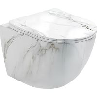 Унитаз CeramaLux 2213-K подвесной Белый мрамор с сиденьем Микролифт — фото 1, Подвесные унитазы