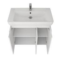 Тумба Q PLUS (D), 80 см, подвесная/напольная, 3 дверцы, с опорами, белый глянец — фото 11, Тумбы под раковину