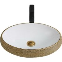 Раковина-чаша CeramaLux 49 433J Бело-золотая — фото 1, Раковины накладные