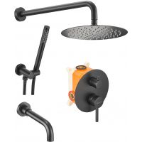 Душевая система Milacio Ultra MCU.150.MB / черный матовый / нержавеющая сталь / встраиваемый монтаж / с изливом 200 мм — фото 1, Встраиваемые душевые комплекты