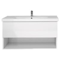 Товар: Тумба PERFECTO, 90 см, подвесная, 1 ящик, push-to-open, белый глянец - фото 2 Тумба PERFECTO, 90 см, подвесная, 1 ящик, push-to-open, белый глянец — фото 2, Тумбы под раковину