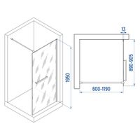 Душевая перегородка INRAIN MONT-041 /  90х195 / Чёрный / Прозрачное / 8 мм — фото 2, Душевые перегородки