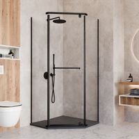 Душевой уголок INRAIN VIN-081 / 100х100х195 / Трапеция / Чёрный / Прозрачное / 6 мм — фото 1, Душевые уголки трапеция