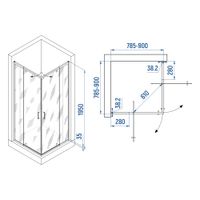 Душевой уголок INRAIN VIN-038 /  80-90х80-90х195 / квадрат / Чёрный / Прозрачное / 6 мм — фото 2, Квадратные душевые уголки