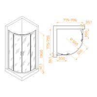 Душевой уголок  80*80*190 RGW PA-51 Полукруг/Хром/Прозрачное/6 мм (Easy) — фото 3, Полукруглые душевые уголки
