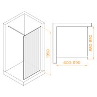 Душевая перегородка  90*195 RGW WA-08-Gb Золото браш/Ребристое/8 мм (Easy) — фото 5, Душевые перегородки