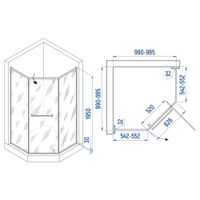 Душевой уголок INRAIN MIT-084 / 100х100х195 / Трапеция / Хром / Прозрачное / 8 мм — фото 1, Душевые уголки трапеция