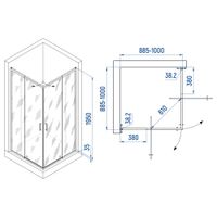 Душевой уголок INRAIN VIN-038 /  90-100*90-100*195 / квадрат / Хром / Прозрачное / 6 мм — фото 2, Квадратные душевые уголки