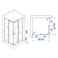 Душевой уголок INRAIN VIN-030 /  90х 90х195 / квадрат / Чёрный / Прозрачное / 6 мм — фото 2, Квадратные душевые уголки