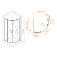 Душевой уголок  80* 80*195 RGW PA-52 Полукруг/Хром/Прозрачное/6 мм (Easy) — фото 3, Душевые уголки четверть круга