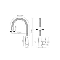 AMUR - смеситель кухонный, лейка на 2 режима (кнопочное переключ. режим.), ХРОМ/ЧЕРНЫЙ арт-AM719.5/12C — фото 2, Смесители для кухни