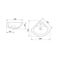 Умывальник угловой "Радиан" 40,5х37,4 см. с отв.1 сорт SANTERI 131309S0010B0 — фото 3, Раковины подвесные