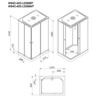 W94C-403-12090BT X-Joy кабина душевая прямоугольная, 120x90, профиль мат.черный, стекло прозрачное — фото 5, Душевые кабины