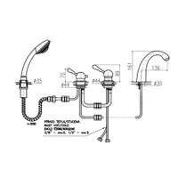 Смеситель Labe для ванной, на 4-е отверстия, переключатель керамический, бронзовый, арт-L476.5PSM — фото 2, Смеситель для ванны