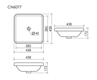 Раковина встраиваемая сверху CERAMICANOVA Element с отверстием слива - перелива квадратной формы 438x438x172 мм цвет белый арт. арт-CN6077 — фото 7, Раковины встраиваемые сверху