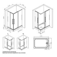 Душевое ограждение Func Square Slide 120х90, мат хром, прозрачное арт-W84G-403-12090-MT — фото 9, Прямоугольные душевые уголки