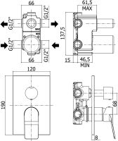 Смеситель для душа Paffoni Tilt (с внутренней частью) арт-TI018ST/M — фото 2, Встраиваемые смесители для душа