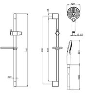 AQM8101BG Душевой гарнитур H=790мм, Ø120 мм, 3 режима, мыльница, шланг 1500мм, никель шлифованный арт-AQM8101BN — фото 2, Душевые гарнитуры на штанге