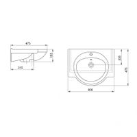 Умывальник мебельный "Сатурн" 60 см. с отв., белый. SANTERI арт-131211S0011B0 — фото 4, Раковины встраиваемые сверху