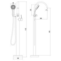 Atlantiss Смеситель для ванны, выс.монлит излив 260мм напольный лейка, р/ОД, хром, LM, арт-LM3244C — фото 3, Смесители напольные