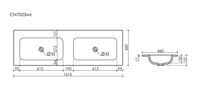 Раковина накладная мебельная CERAMICANOVA Grace прямоугольная 1610x457x137 с двумя чашами без отверстий под смеситель цвет белый арт-CN7023wx — фото 4, Раковины встраиваемые сверху