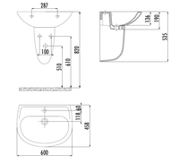 CREAVIT SEDEF Раковина подвесная (45*60) SD060.00000 арт-SD060-00CB00E-0000 — фото 2, Раковины подвесные