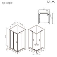 W90G-403-8080-MT Gem душевое огражд квадратн.,раздвиж.двери 80x80 хром мат.,стекло прозрачн — фото 6, Душевые кабины и ограждения