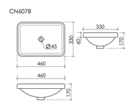 Раковина встраиваемая сверху CERAMICANOVA Element с отверстием слива - перелива прямоугольной формы 460x330x170 мм цвет белый арт. арт-CN6078 — фото 6, Раковины встраиваемые сверху